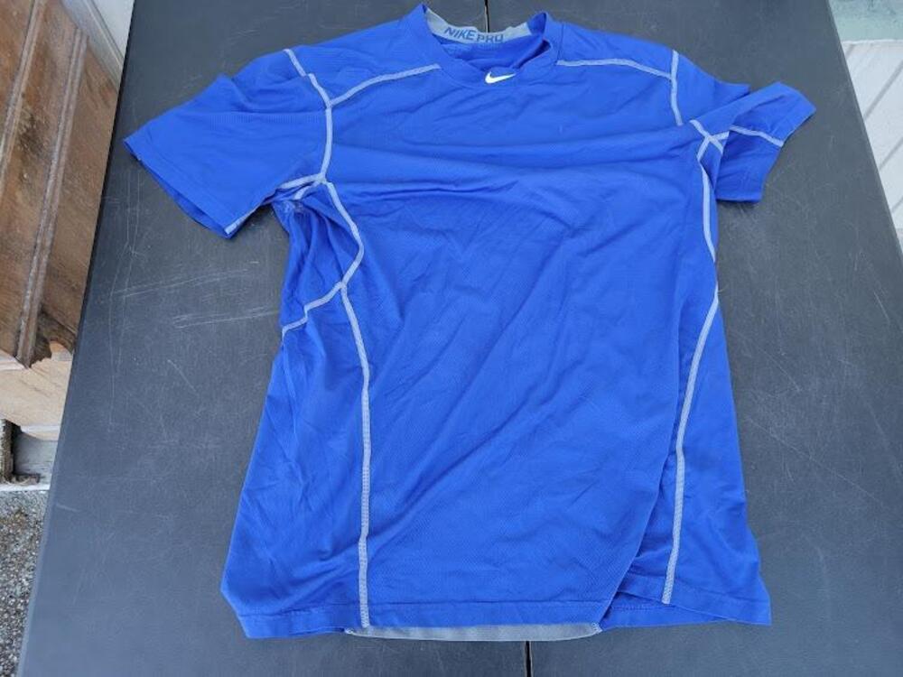 Nike Pro Shirt Mens Large Blue Dri-FIT Compression Short Sleeve Fitted Mesh Top